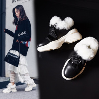 Tiauny 2018冬季保暖休闲运动鞋羊皮毛一体雪地靴厚底松糕鞋加绒老爹鞋女920