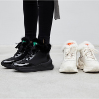 Tiauny 貂毛二棉雪地靴2018冬新款漆皮休闲运动鞋松糕厚底加绒高帮鞋棉鞋925