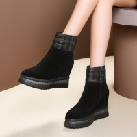 Tiauny 内增高短靴女2018秋冬新款松糕马丁靴女厚底坡跟靴子真皮高跟女靴17-5