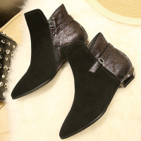 Tiauny 欧洲站平底小短靴女春秋单靴英伦百搭踝靴磨砂真皮尖头女士马丁靴63-4