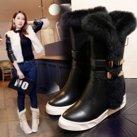 Tiauny 2018冬季新款百搭松糕厚底雪地靴女加绒保暖短靴真皮内中筒靴L064