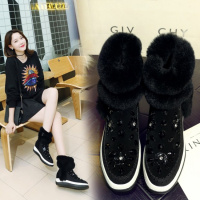 Tiauny 内增高雪地靴女短筒街头保暖加绒加厚兔毛高跟短靴棉鞋女冬季鞋子L40-17