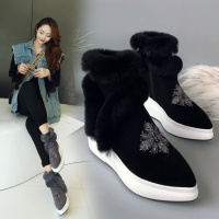 Tiauny 雪地秋冬真2018兔毛靴保暖毛毛靴尖头真皮短靴厚底防806-16