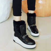 Tiauny 2018冬季牛皮短筒兔毛雪地靴加厚松糕厚底中跟棉鞋女拉链欧美新款L01-5