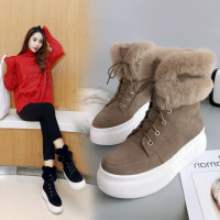 Tiauny 2018新款雪地靴女真皮厚底磨砂短靴兔毛加绒保暖短筒棉鞋韩版靴子471-66