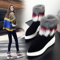 Tiauny 冬季磨砂皮短靴真皮中筒靴子平底雪地靴保暖加绒棉靴半靴兔毛女鞋L8-18