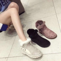 Tiauny 短靴女冬季加绒雪地靴2018新款朋克风铆钉厚底套筒高帮靴防滑棉鞋58-67