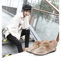 Tiauny 兔毛豆豆鞋女冬加绒2018新款瓢鞋棉鞋女平底毛毛鞋外穿防滑孕妇鞋622-1