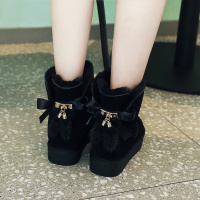 Tiauny 真皮短筒雪地靴女冬季2018新款加绒学生网红保暖百搭平底休闲棉鞋Y18-X27