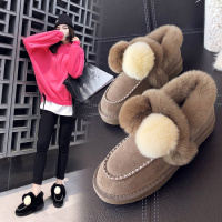 Tiauny 雪地靴女韩版兔毛皮面保暖冬季加绒百搭平底短靴懒人棉鞋面包鞋子S18-X30