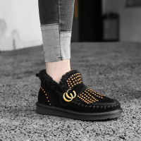 Tiauny 新款欧美大码女雪地靴41-43铆钉平跟短筒羊毛真皮短靴女靴9223