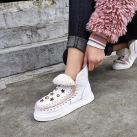 Tiauny 冬季靴子时尚休闲雪地靴短筒纯羊毛全皮手工缝制保暖女靴鞋子9227