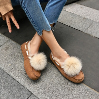 Tiauny 韩版新款加棉豆豆鞋女冬季雪地靴皮毛一体毛毛鞋加绒加厚平底9238