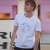 BRUSHFINCH猫王男装2018夏季白色t恤圆领宽松韩版男士 短袖