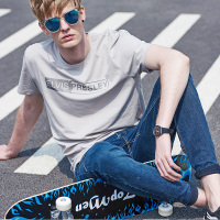 BRUSHFINCH猫王男装2018夏季新款短袖圆领时尚宽松男士 字母t恤衫