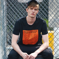 BRUSHFINCH猫王男装2018夏季新款短袖黑色 宽松t恤