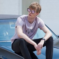 BRUSHFINCH猫王男装2018新款灰色t恤圆领宽松韩版 男士短袖