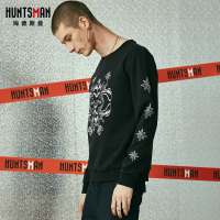 海德斯曼3815时尚圆领卫衣男 黑色印花2018新款潮流男士休闲卫衣3815