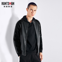 海德斯曼3662皮夹克男 百搭帅气海马毛拼接经典刺绣夹克外套3662