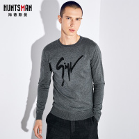 海德斯曼5082新款针织衫男 潮牌时尚百搭深灰字母毛衣男圆领5082