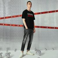 海德斯曼8018春新款黑色牛仔裤男小脚修身潮流韩版直筒牛仔裤8018