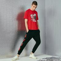 海德斯曼2726印花红色短袖T恤男 学生圆领宽松半截袖潮男夏装体恤2726