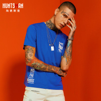 海德斯曼2851夏季新款潮男士T恤男短袖 圆领蓝色简约青年半袖2851