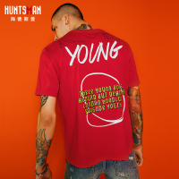 海德斯曼2852夏季新款男士短袖T恤男潮款 红色圆领青少年体恤2852