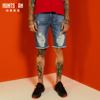 海德斯曼8261薄款牛仔裤男5分裤子 男士短裤男夏季五分裤破洞中裤8261