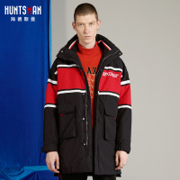 海德斯曼潮牌2018冬新款棉服男 中长款宽松棉衣男士拼接外套65032