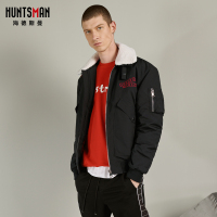 海德斯曼2018新款秋冬短款棉衣男 黑色修身外套保暖毛领棉服65050