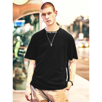 海德斯曼2019夏季黑色短袖男 纯棉简约百搭男女同款T恤衫潮20199