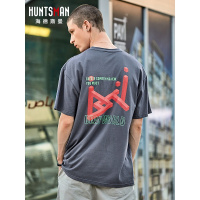 海德斯曼2019新款国潮短袖男 宽松印花撞色圆领纯棉男士T恤20177