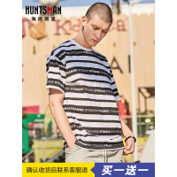 海德斯曼黑白字母条纹短袖男 宽松休闲百搭五分袖 情侣T恤潮20230