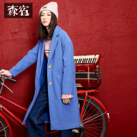 冬装女文艺范呢子大衣西装领宽松显瘦毛呢外套女加长款-642083