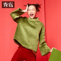 春秋装女文艺纯色复古喇叭袖立领长袖丝绒套头卫衣女-644041