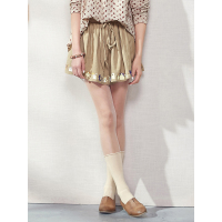 夏装女裤子宽松清新松紧腰印花亚麻阔腿裤短裤女休闲裤-618020