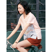 棉麻打底上衣夏装女文艺范百搭圆领休闲印花宽松短袖T恤女-624183