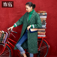 冬装简约女文艺中性复古翻领毛呢外套女长款加厚直筒-642117