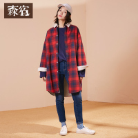 原宿棉衣冬装2017新羊羔毛格子chic长款棉服ulzzang外套女-742038