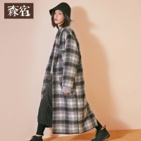 文艺chic格子赫本呢大衣秋冬2017宽松ins毛呢外套女长款742041