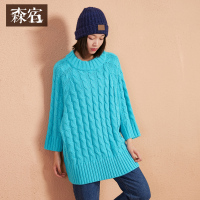 秋装2017文艺简约纯色粗麻花钩针宽松圆领套头毛衣女-739067