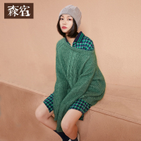 纯色上衣秋冬装新款文艺休闲麻花肌理宽松套头毛衣女739074