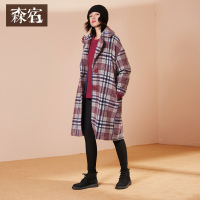 长款呢大衣冬装2017新款大翻领复古格子直筒毛呢外套女-742014