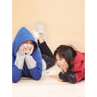 中长款亲子装春装宽松连帽字母刺绣拼接卫衣童装女-744073