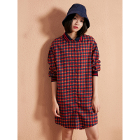 中长款内搭衬衣春装文艺复古格纹罗纹领衬衫女734161