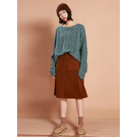 休闲中长款A字裙春装2017纯色大口袋复古宽松半身裙女-737078