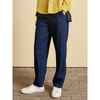 休闲修身纯棉阔腿裤春装文艺侧插袋水洗牛仔裤女748009