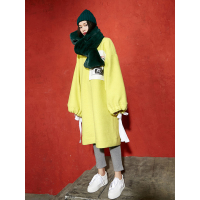 冬装2017新款甜美学院印花超宽松套头长款直筒毛呢外套女-732011