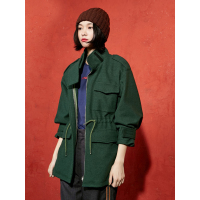 复古纯色高领棉衣冬装2017新款直筒毛呢长袖外套中长款女-732041